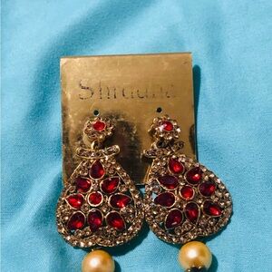 Red and Gold Teardrop Earrings